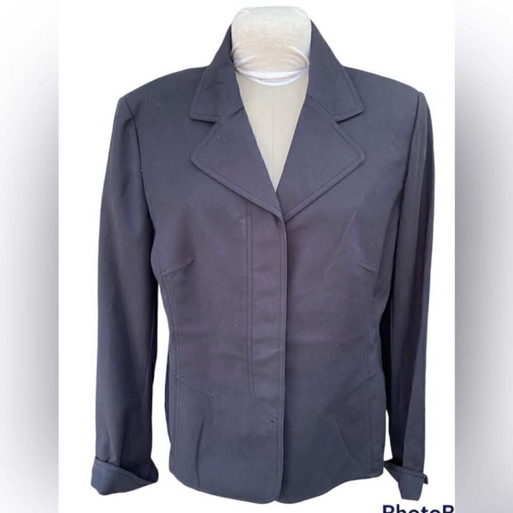 Ellen Tracy Blazer Sz. 14 Hidden Buttons classic Black Professional Preppy